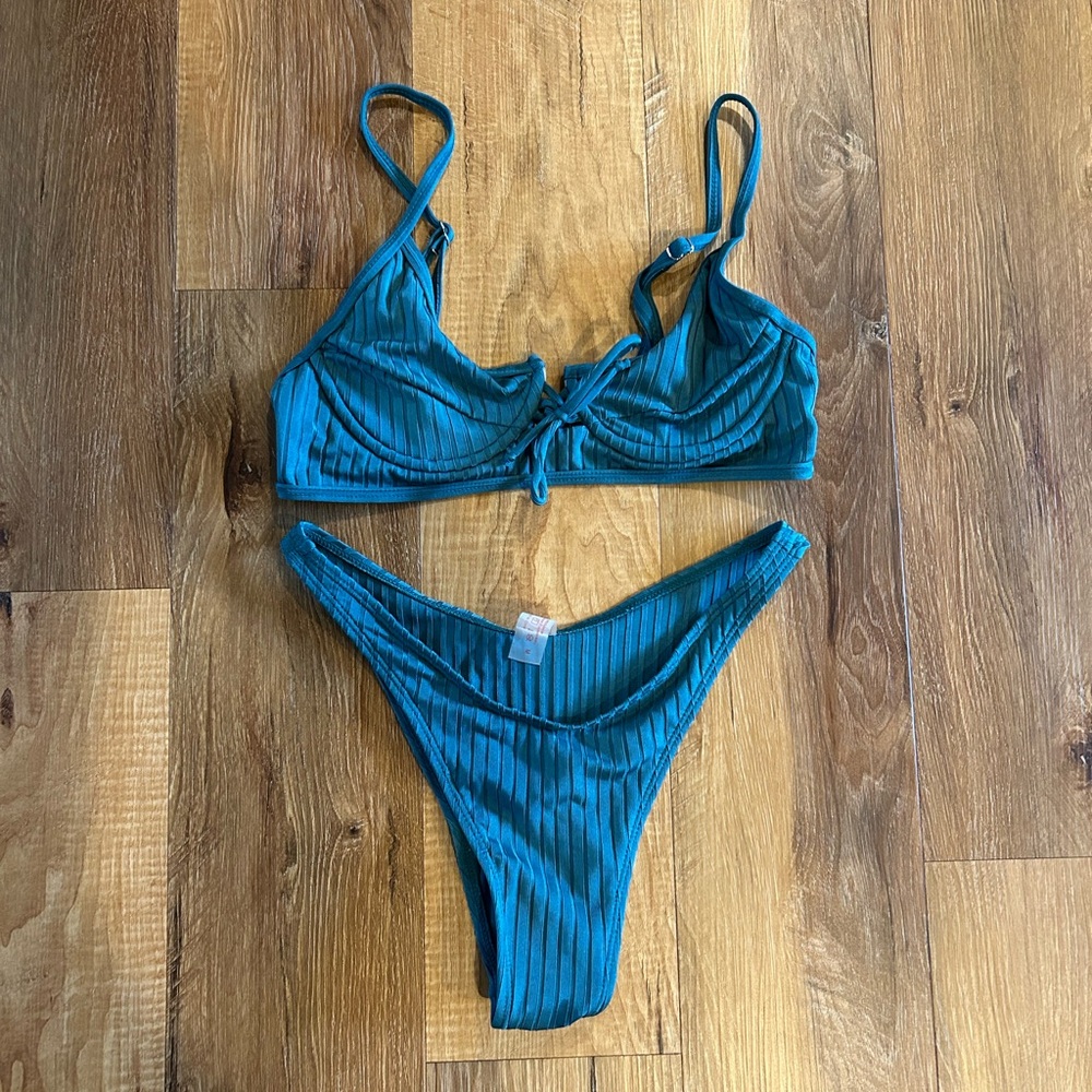 Teal Ribbed Bikini Set